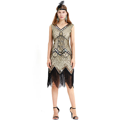 S-4Xl Amazon Wish Real Shot 1920S Retro Sequin Dress Handmade Beaded Tassel Plus Size Evening Dress