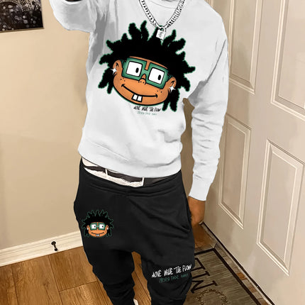 Autumn and Winter Trendy New Sweatshirt Men's Loose Casual Fit With Cute Letter Printed Hundred Long Sleeve Sweatshirt Set