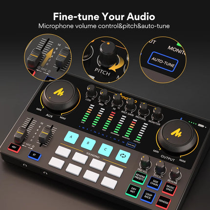 maonocaster AME2 Sound Card Maonocaster Audio Interface Podcast Equipment Studio All-In-One Mixer for Live Streaming,Guitar,PC