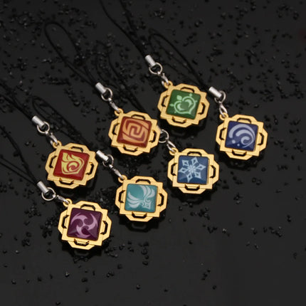 Genshin Impact Hanging Rope Pendant Keychain Eye Of God Seven Elements Double Sided Glass Pendant Keyring Cell Phone Charm