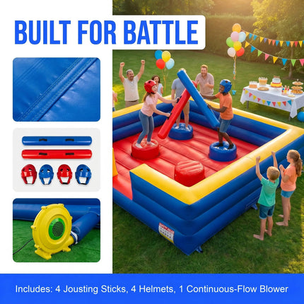 Inflatable Gladiator Joust Arena Game Set - 13x13ft 4 Person Joust Arena with 4 Jousting Sticks & Helmets, Commercial Grade PVC Inflatable Jousting Ring for Party, School & Team Building Events