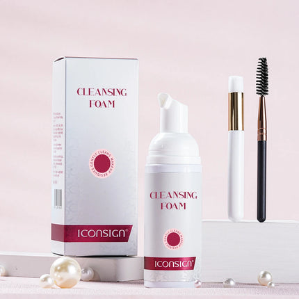 ICONSIGN 60ml Lash Shampoo Brush Kit Professional Lash Foam Cleanser Pump Design No Stimulation Eyelash Mousse Lash Glue Remover
