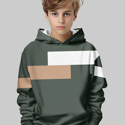 Boys Hoodie Stripe Printed Pullover Long Sleeve Thin Hooded Sweatshirt for Autumn Casual Versatile Classic Color Matching Design