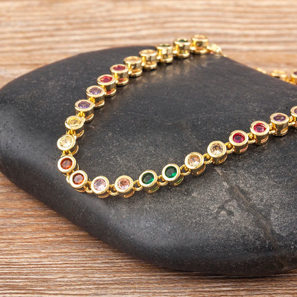 AIBEF INS Popular Romantic 5 Colors Rhinestone Women Pendant Gold Plated Iced Out Tennis Chain Necklace Charm Copper Zircon Gift
