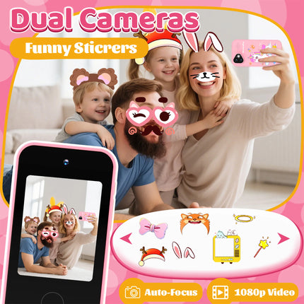 Kawaii Cartoon Kids Smart Toy Phone, Children's Camera, 2.8-Inch Touch Screen, HD Dual Camera, Photo Taking, Photography, Music