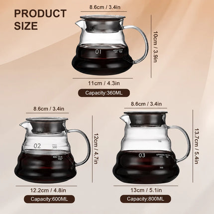 350/600/800ml Hand Brew Coffee Carafe Clouds Shape Clear Glass Kettle Sharing Pot with Lids Espresso Coffee Maker Accessories