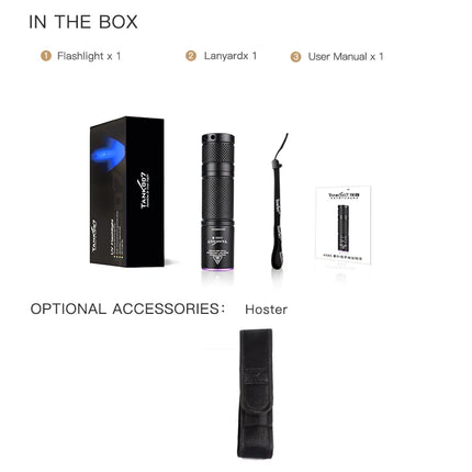 TANK007 UV03 365nm Professional Ultraviolet Flashlight Aluminum EDC Handheld UV Light for Jewelry Ore Leak Inspection