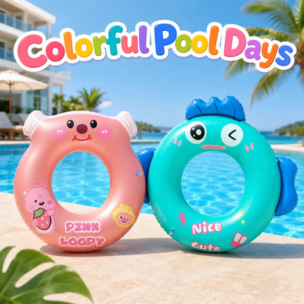 1PC Cute Cartoon Inflatable Swim Ring, Pool Floats Tube, Summer Swimming Circle Floatie Water Fun for Beach Pool Outdoor