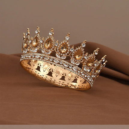 European Princess Queen Tiara Round Baroque Pageant Crowns Crystal Full Crown King Tiaras Bridal Wedding Hair Accessories