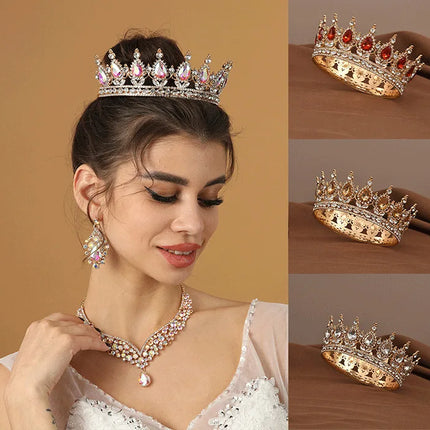 European Princess Queen Tiara Round Baroque Pageant Crowns Crystal Full Crown King Tiaras Bridal Wedding Hair Accessories