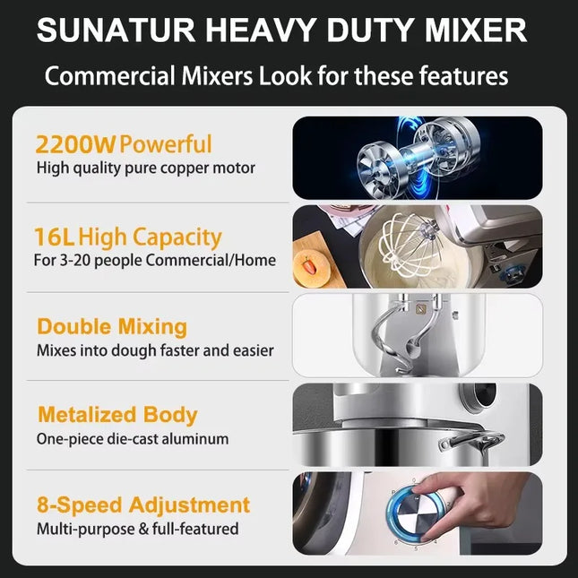 SUNATUR Multifunctional Stand Mixer Electric Blender with Planetary Beater, Dough Mixer Efficient Kitchen Tool for Home Baking