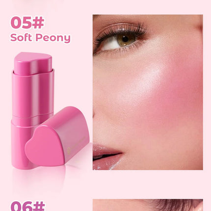 YOUNG VISION 6-Color Matte Heart Blush, Contour Stick, Face Sculpting Mousse Blush, and Lipstick 3-in-1, gift 1pcs makeup brush