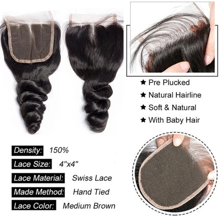 Lace Closure Only 4x4 Water Wave Closure 15A Human Hair Brazilian Lace Closure Deep Curly Straight Body Loose Wave Closure Only