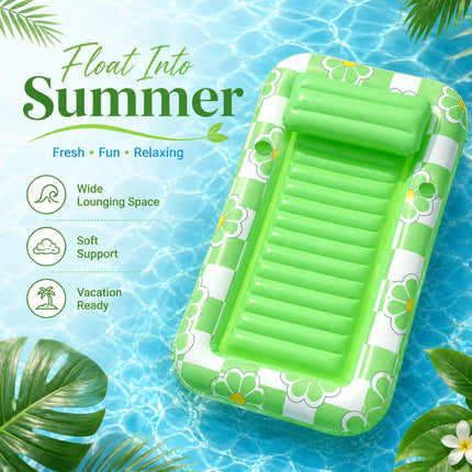 1PC Inflatable Tanning Pool Lounger Float, Large Pool Floats Adult with Pillow, 4 in 1 Suntan Tub Raft Floatie