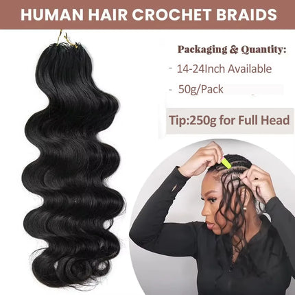 Body Wave Feathered Human Crochet Hair For Braiding Boho Braids 100% Raw Human Hair Extensions Miracle Knots Crochet Human Hair