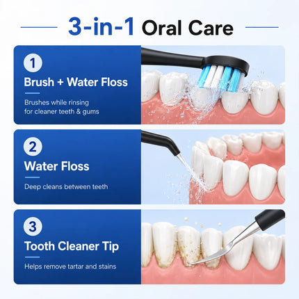 3 in 1 Water Flosser Sonic Electric Toothbrush Rechargeable Oral Irrigator IPX7 Waterproof Tooth Cleaner For Teeth Gum Care