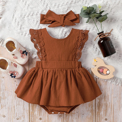 Baby girl summer 3-24M leisure and simplicity pure color Classic Cute Vacation Outdoor dress+hair band