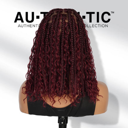 Authentic Glueless Full Lace Braided Wig Medium Knotless Boho Box Braid Deep Bulk Bob 1B/BUG 12" BW Unit5
