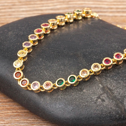 AIBEF INS Popular Romantic 5 Colors Rhinestone Women Pendant Gold Plated Iced Out Tennis Chain Necklace Charm Copper Zircon Gift