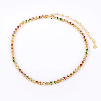 AIBEF INS Popular Romantic 5 Colors Rhinestone Women Pendant Gold Plated Iced Out Tennis Chain Necklace Charm Copper Zircon Gift