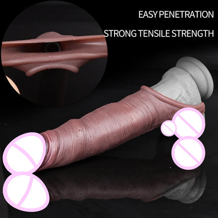 Realistic Penis Extender Soft Silicone Condom Enlargement Penis Sleeve Sex Toys for Men Sexual Tools Reusable Condom Cock Sleeve