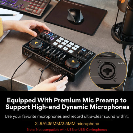 maonocaster AME2 Sound Card Maonocaster Audio Interface Podcast Equipment Studio All-In-One Mixer for Live Streaming,Guitar,PC