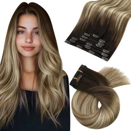 [Hot Sale] Moresoo Clip in Hair Extensions Real Natural Hair Remy Straight Set 5&7 Pcs Brazilian Clip in Human Hair Extensions
