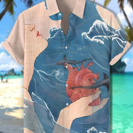 Hawaiian men's linen shirt abstract patchwork pattern art print shirt beach vacation daily travel men's clothing fast delivery