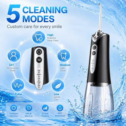 Portable Wireless Water Flosser 300ml Oral Irrigator 5 Modes 4 Nozzles IPX7 Waterproof Deep Cleaning Of the Mouth And Teeth New
