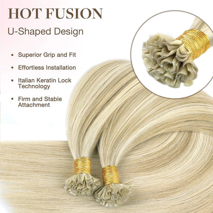 U Tip Hair Extensions 100% Human Hair Nail Tip Hot Fusion Italian Keratin Hair Extensions 50 Strands Highlight Blond Color