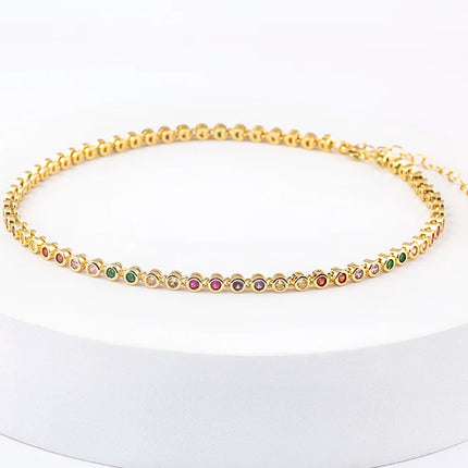 AIBEF INS Popular Romantic 5 Colors Rhinestone Women Pendant Gold Plated Iced Out Tennis Chain Necklace Charm Copper Zircon Gift