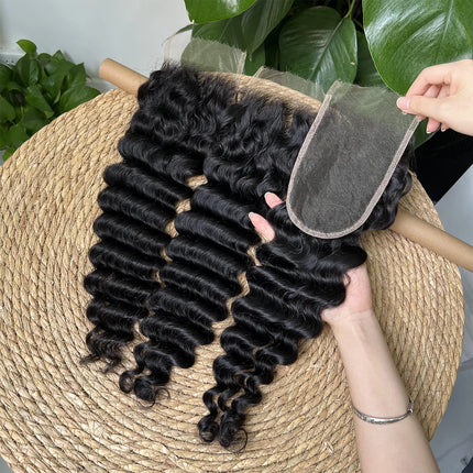 13X6 4X6 HD Lace Closure Frontal Human Hair Deep Wave Hair Melt Skins Pre Plucked 100% Real HD Lace Closure Only Virgin Hair