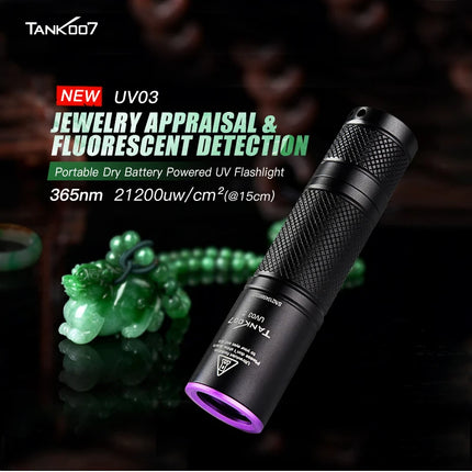 TANK007 UV03 365nm Professional Ultraviolet Flashlight Aluminum EDC Handheld UV Light for Jewelry Ore Leak Inspection