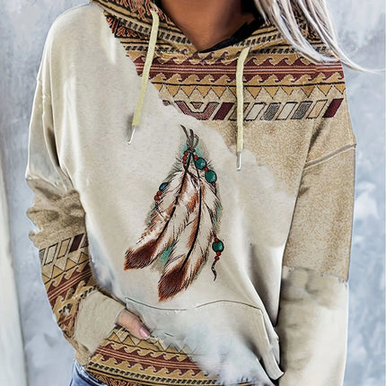 Women's Casual Fashion Round Neck Pullover Sweatshirt Western Ethnic Style Retro Printed Sweatshirt Hoodies