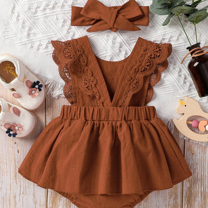 Baby girl summer 3-24M leisure and simplicity pure color Classic Cute Vacation Outdoor dress+hair band