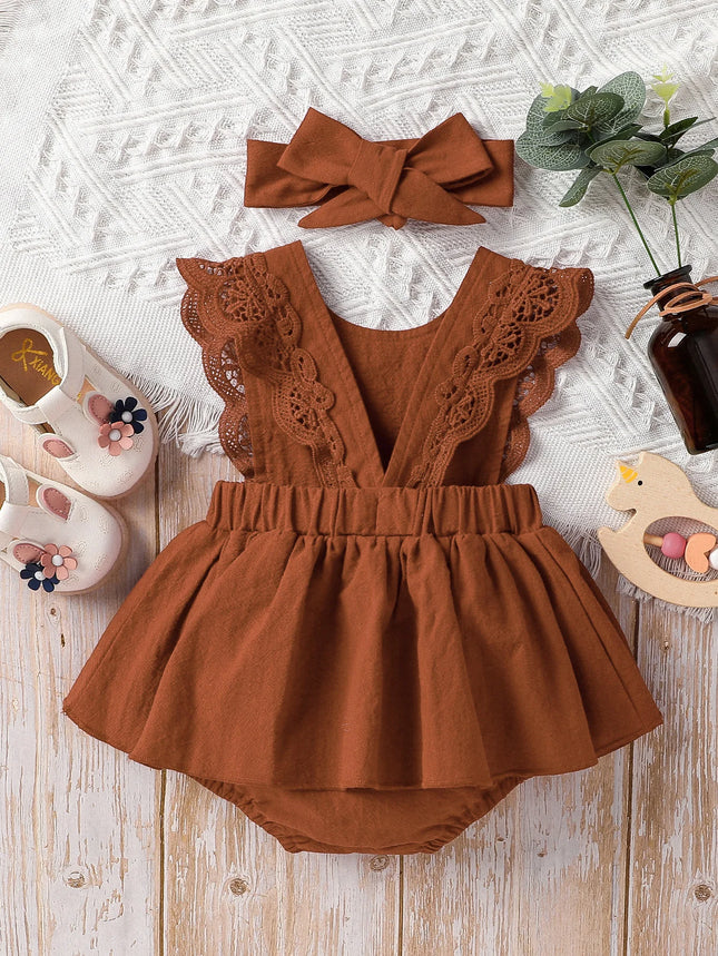Baby girl summer 3-24M leisure and simple solid color Classic Cute Vacation Outdoor dress+headband