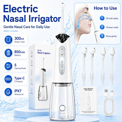 Electric Nasal Irrigation System Sinus Rinse Machine With 300ml Water  Nose Cleaner IPX7 Type C Charging For Daily Nasal Care