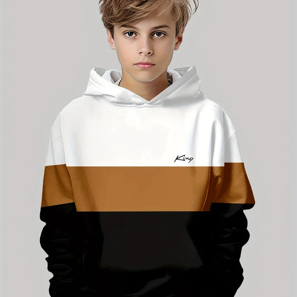 Boys Hoodie Stripe Printed Pullover Long Sleeve Thin Hooded Sweatshirt for Autumn Casual Versatile Classic Color Matching Design