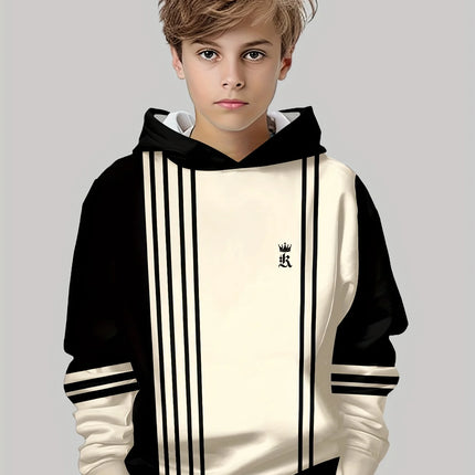 Boys Hoodie Stripe Printed Pullover Long Sleeve Thin Hooded Sweatshirt for Autumn Casual Versatile Classic Color Matching Design