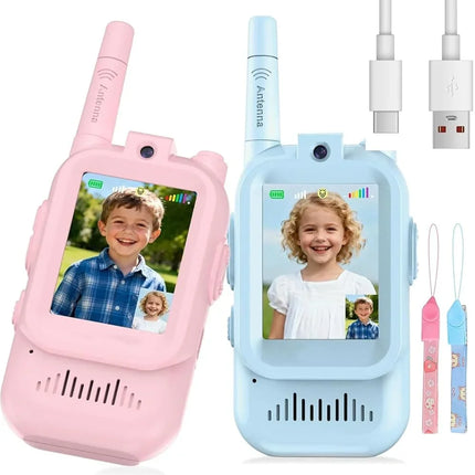 2 Pack Kids Video Walkie Talkies Rechargeable Intercom with 2 Screens One Click Call Child Video Intercom Gift Set