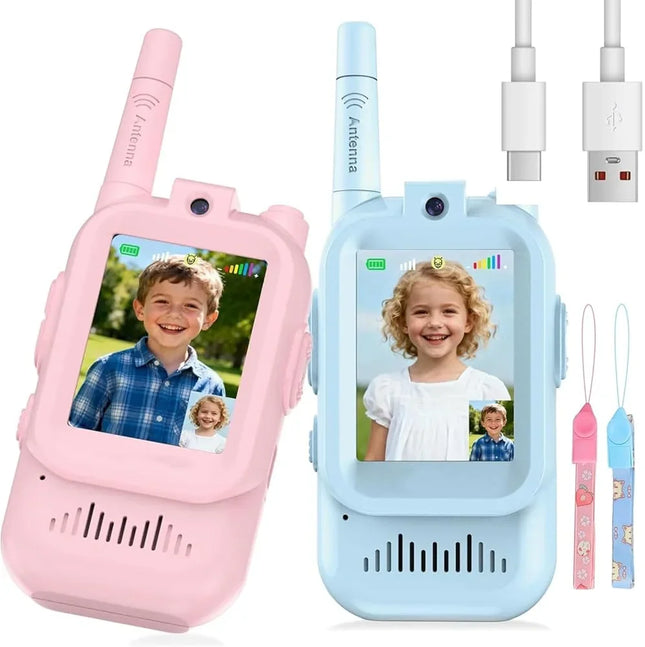 2 Pack Kids Video Walkie Talkies Rechargeable Intercom with 2 Screens One Click Call Child Video Intercom Gift Set