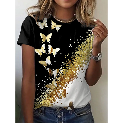 2024 New O-Neck 3d Butterfly Print T Shirt Women's T-shirt Summer Fashion Short Sleeve Tops Oversized Summer Top Female Clothing