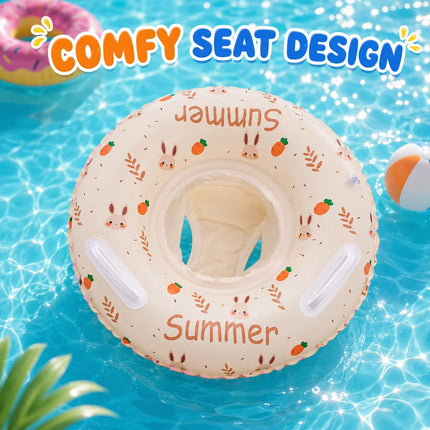 1PC Swimming Float Ring, Inflatable Pool Seat with Handles, Cartoon Bunny Toddler Pool Float Tube Summer Water Fun