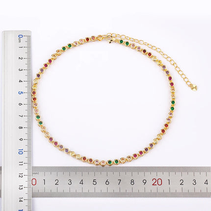 AIBEF INS Popular Romantic 5 Colors Rhinestone Women Pendant Gold Plated Iced Out Tennis Chain Necklace Charm Copper Zircon Gift