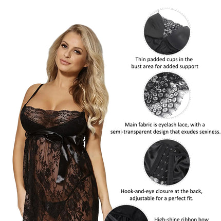 ohyeah Women Plus Size Lingerie Eyelash Lace Babydoll Nightgown Big Size Sleepwear Mesh Chemise Boudoir Nightdress