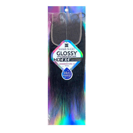 Shake-N-Go Virgin Remy Hair HD Lace Closure Glossy Wet N Wavy 4X4 Bohemian 12", Human Hair