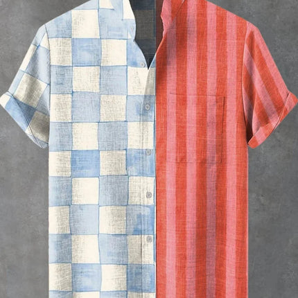 Hawaiian men's linen shirt abstract patchwork pattern art print shirt beach vacation daily travel men's clothing fast delivery