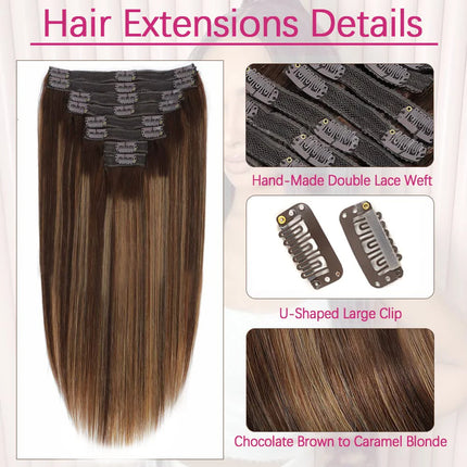 8Pcs Clip Ins 4/27 Highlight Color Straight Clip In Human Hair Extensions Brazilian Human Hair Clip In Hair Extensions 120G/Pack
