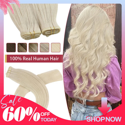 Moresoo Flat Silk Weft Extensions 100% Virgin Human Hair 10A Grade Double Drawn Sew In Weft Flat Track Weaves Natural Straight