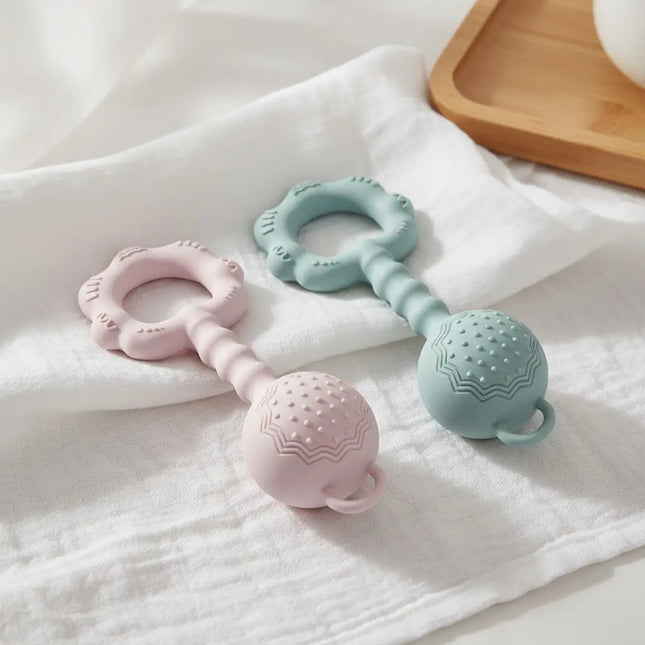 Silicone Baby Rattle and Teether Toy Set with Suction Cup Base Flower Shaker Infant Grasping Toy Food Grade BPA Free